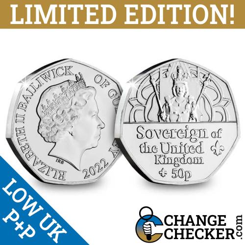 2022 Sovereign of the United Kingdom 50p Fifty Pence Guernsey BUNC Coin Jubilee
