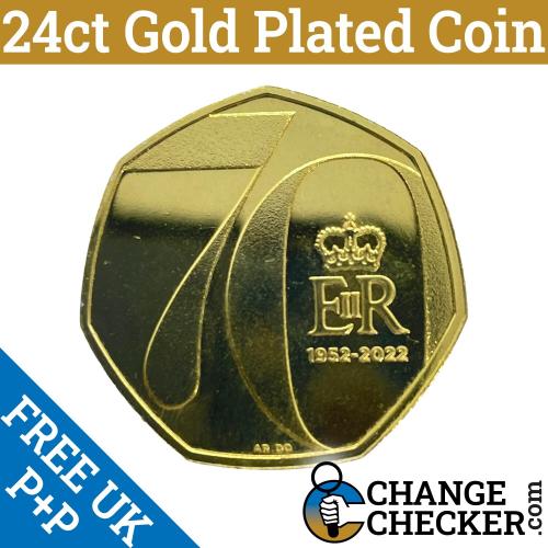 Gold Plated BUNC Platinum Jubilee 2022 50p Coin 5th Portrait Queen Elizabeth