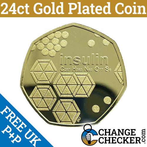 Gold Plated Insulin 2021 50p Coin BUNC 5th Portrait Brilliant 24ct Brilliant