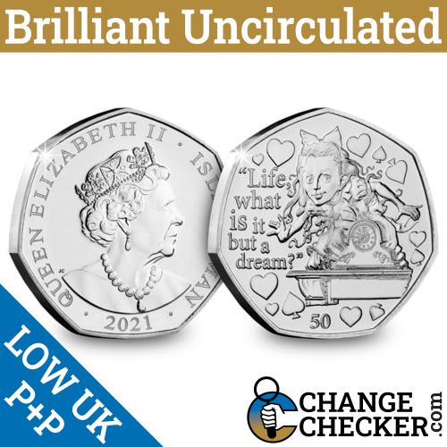 2021 What Is It But A Dream 50p Fifty Isle of Man BUNC Coin Alice Looking Glass