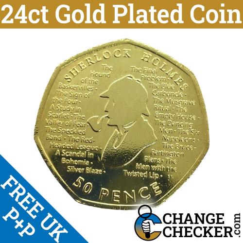 Gold Plated Sherlock Holmes 2019 50p Coin UNC From Sealed Bag Uncirculated