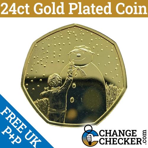Gold Plated Snowman 2021 50p Coin BUNC 5th Portrait Brilliant 24ct Christmas