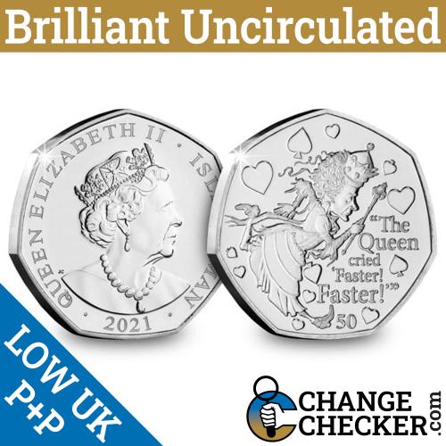 2021 Queen Cried Faster! 50p Fifty Isle of Man BUNC Coin Alice Looking Glass