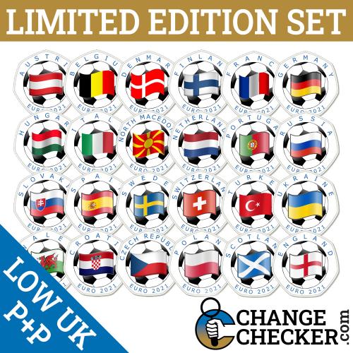 Football Euro Set 2021 All 24 Teams Rare 50p Shaped Coins LTD Edition 100 Each