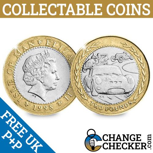 1998 Isle of Man Vintage Rally Car Races IOM Two Pounds Coin Unique Racing Cars