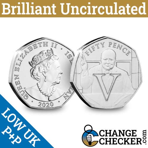 2020 Churchill V for Victory 50p Fifty Isle of Man BUNC Coin IOM VE Day 75th