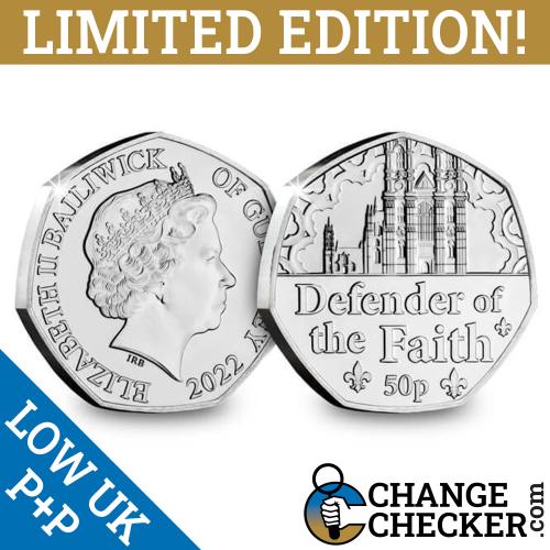 2022 Defender of the Faith 50p Fifty Pence Guernsey BUNC Coin Jubilee Queen