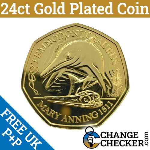 Gold Plated Temnodontosaurus 2021 50p Coin BUNC 5th Portrait Brilliant 24ct