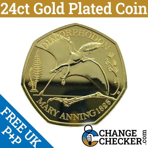 Gold Plated Dimorphodon 2021 50p Coin BUNC 5th Portrait Brilliant 24ct