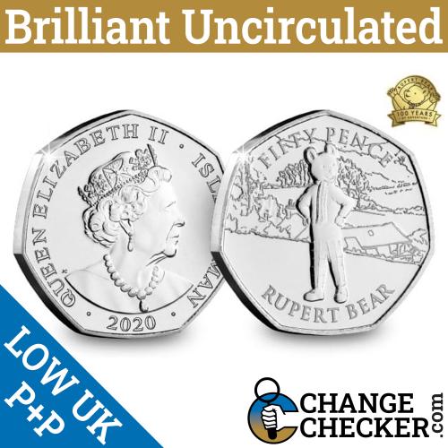 2020 Rupert The Bear 50p Fifty Isle of Man BUNC Coin IOM Podgy Pig Badger Book