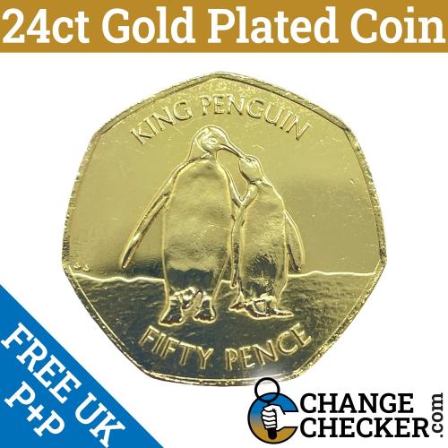 Gold Plated King Penguin 2020 Falkland Islands Penguin 50p Coin Uncirculated UNC