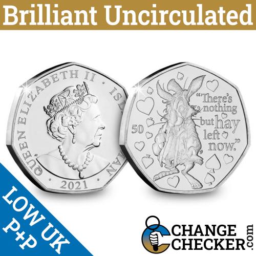 2021 There's Nothing But Hay 50p Fifty Isle of Man BUNC Coin Alice Looking Glass