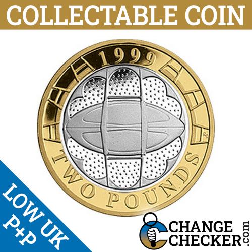 1999 Rugby World Cup Writing Correct Way Up Heads Side Up  £2 Two Pounds
