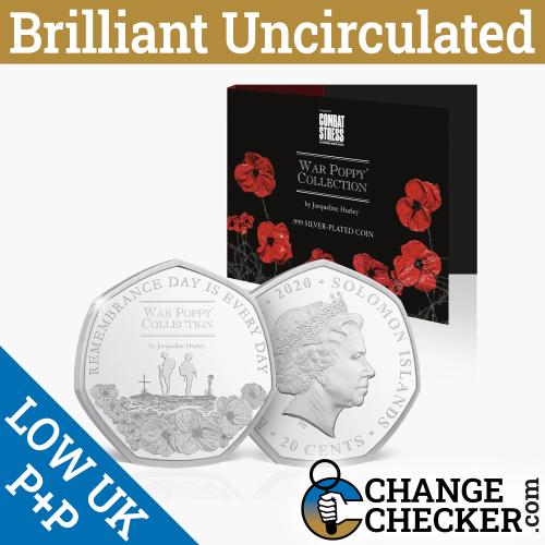 Remembrance Day Silver Plated 20c BU 50p Shape 2020 Coin - Packaged Coin