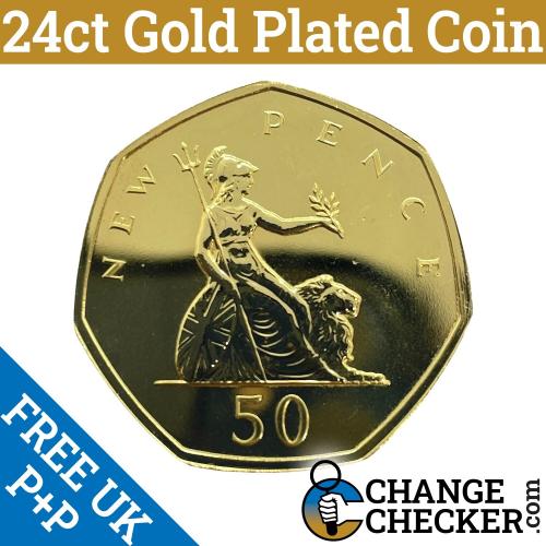 Gold Plated Britannia New Pence 2019 50p Coin BUNC 5th Portrait 24ct NIFC