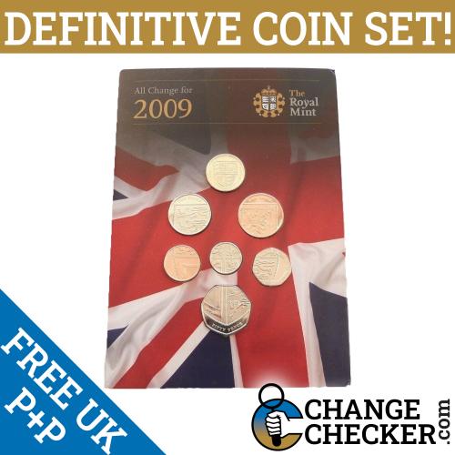 The 2009 UK Brilliant Uncirculated Definitive 7 Coin Set BUNC Shield No Kew