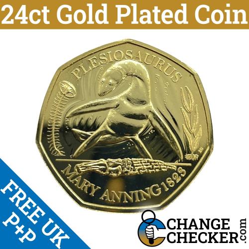 Gold Plated Plesiosaurus 2021 50p Coin BUNC 5th Portrait Brilliant 24ct