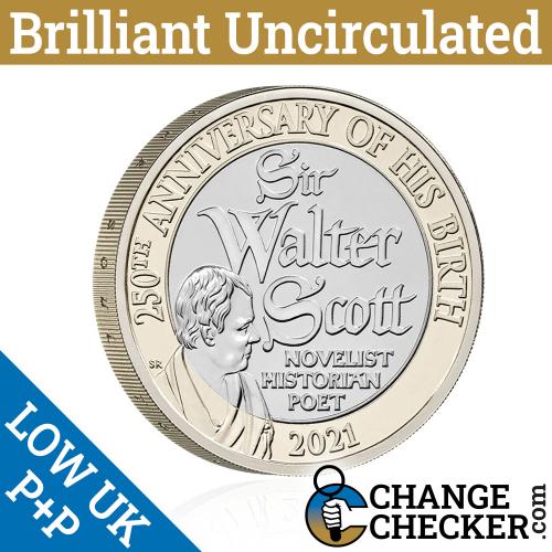 Naked Sir Walter Scott £2 Coin 2021 Brilliant Uncirculated - In Stock Now No Pac