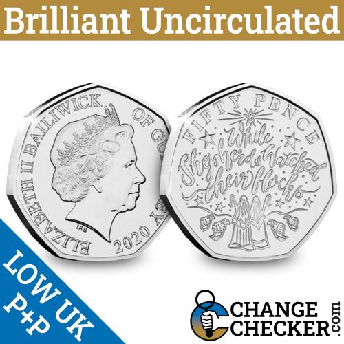 2020 Shepherds Watched Their Flocks 50p Fifty Guernsey BUNC Coin Christmas Carol