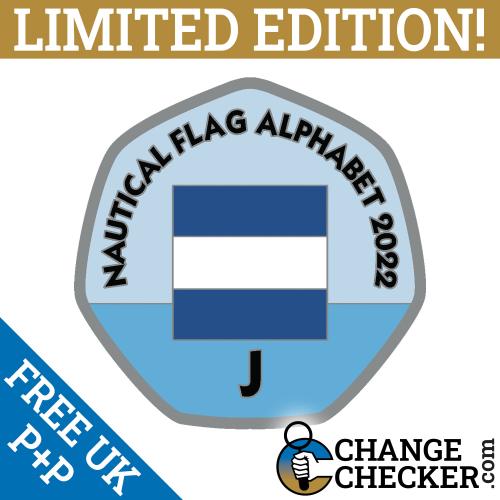 Letter J - Nautical Flag Alphabet 2022 50p Shaped Coins TGBCH Limited Edition
