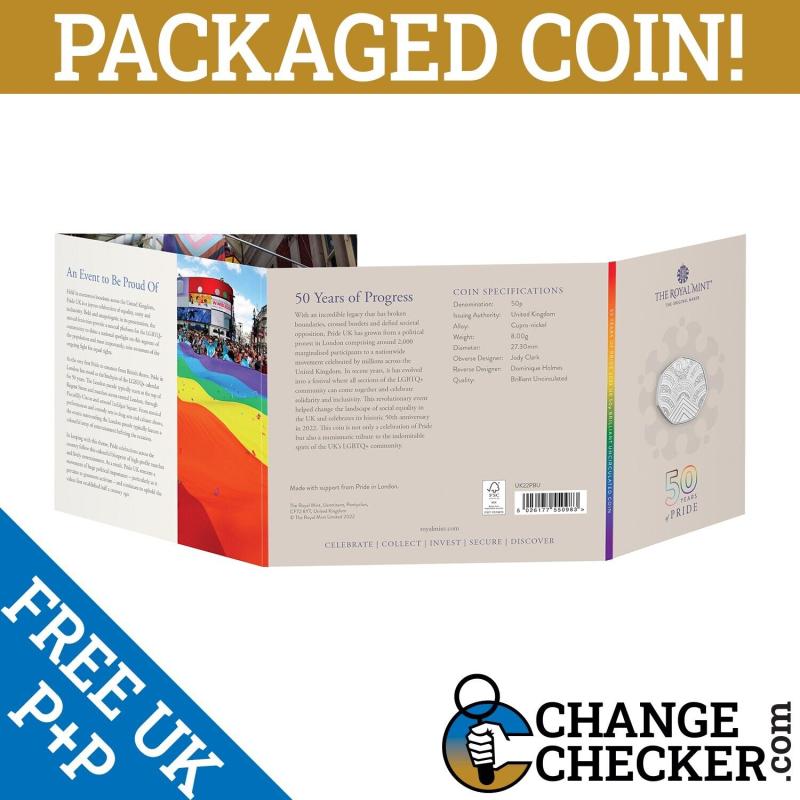 50 Years of Pride 2022 50p Royal Mint Packaged BUNC Coin LGBTQ+ Pride UK IN STOC