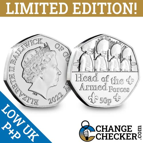 2022 Head of the Armed Forces 50p Fifty Pence Guernsey BUNC Coin Jubilee Queen