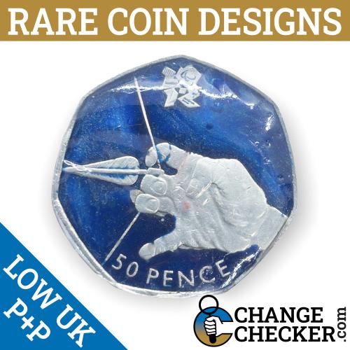2011 Olympic Archery 50p Coin Blue Colour Coloured Unique Rare Enamelled