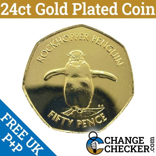 Gold Plated Rockhopper 2020 Falkland Islands Penguin 50p Coin Uncirculated UNC