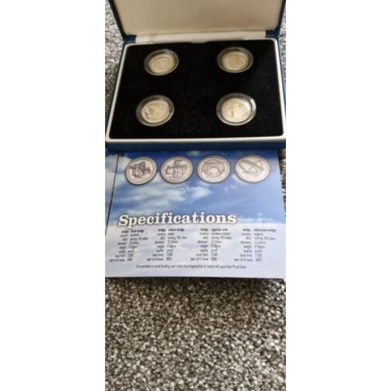 925 Silver UK Proof Pattern Collection Bridges 2003 4X Coin Set Old round pound