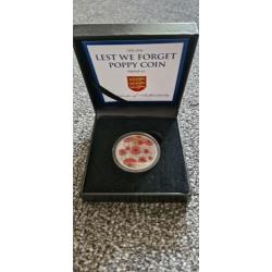 2016 Jersey Colour Poppy £5 Proof coin "Lest we Forget" Five pound UK