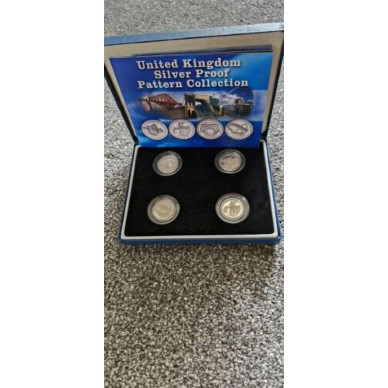 925 Silver UK Proof Pattern Collection Bridges 2003 4X Coin Set Old round pound