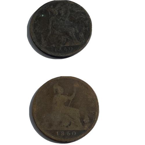 1860 Queen Victoria Bun Head Penny 1d History Coin Pre Decimal Victorian Good