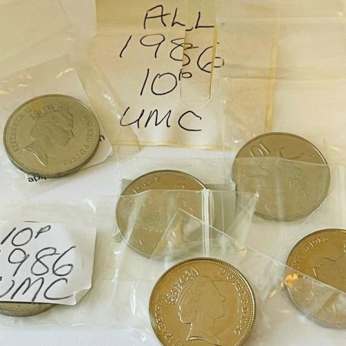 1986 Rare Lion Passant Uncirculated Ten pence 10p Coins QE 2nd VAT Receipt