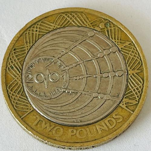 Marconi Wireless 2001 Radio Writing Upside Down Tails Side Up £2 Coin