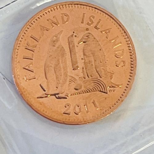 2011 Falkland Islands 1p One Pence Gentoo Penguin Coins Circulated VAT Receipt