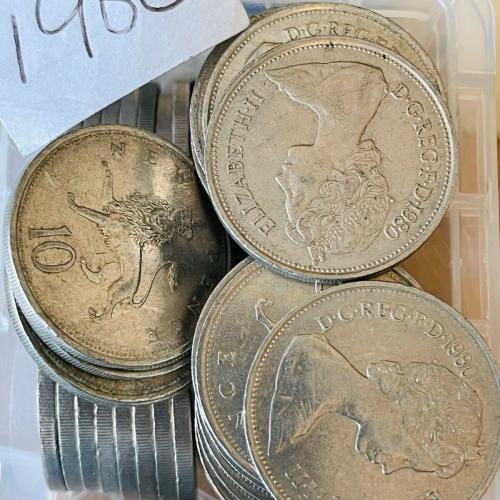 1980 Lion Passant Ten pence 10p Coins QE 2nd Good Condition VAT Receipt Given