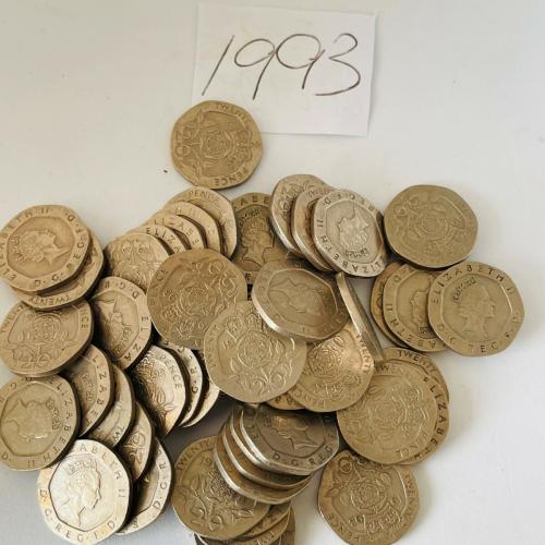 20p 1993 Circulated QE 2nd VAT Receipt Given