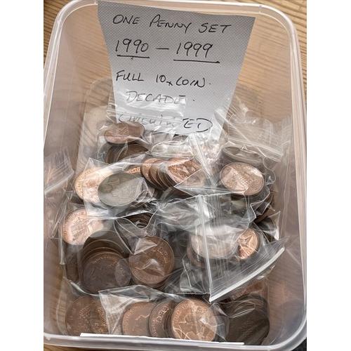 Penny Set Collection 1990 - 1999 Circulated Queen Elizabeth 2nd Jubilee Memoriam