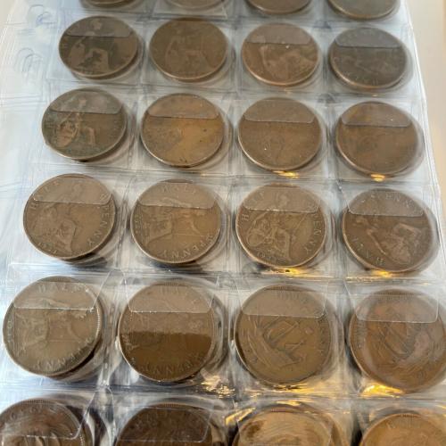 Half Penny Sheet 24 Different Dates 1919-1942 Circulated George 5th & 6th 1/2d