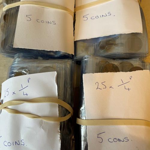 5x Farthings 1/4 Penny Coin Set VAT Receipt 5 Random Dates All Dates Different