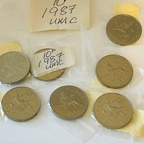 1987 Rare Lion Passant Uncirculated Ten pence 10p Coins QE 2nd VAT Receipt