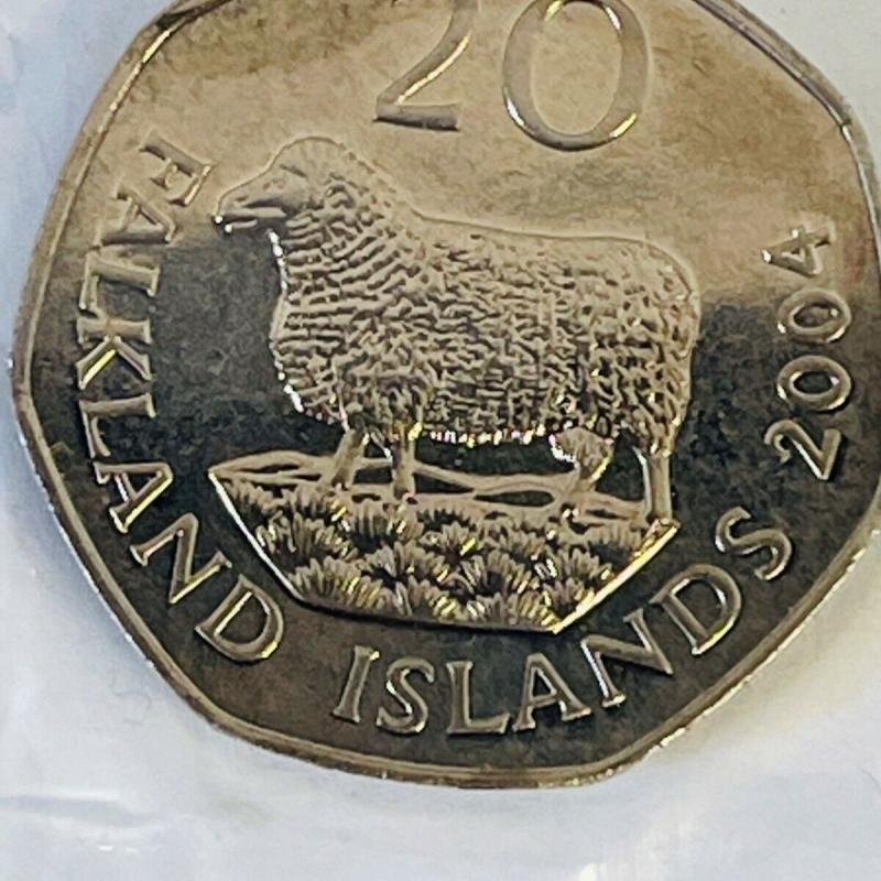 Uncirculated 2004 Falkland Island 20p Twenty Pence Romney Marsh Sheep Coins VAT 