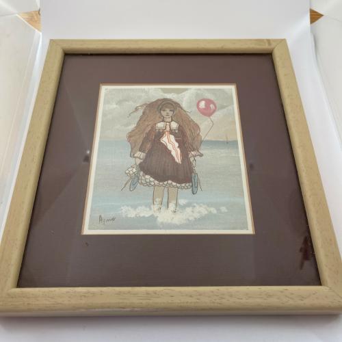 Small Framed Vintage Picture / Print 1970’s 1980’s Little Girl Paddling In Sea