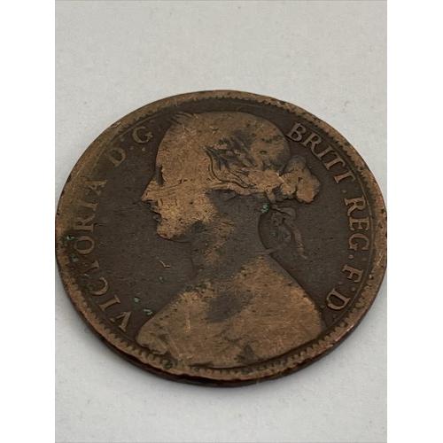 1864 Queen Victoria Bun Head Penny 1d History Coin Pre Decimal Victorian Good