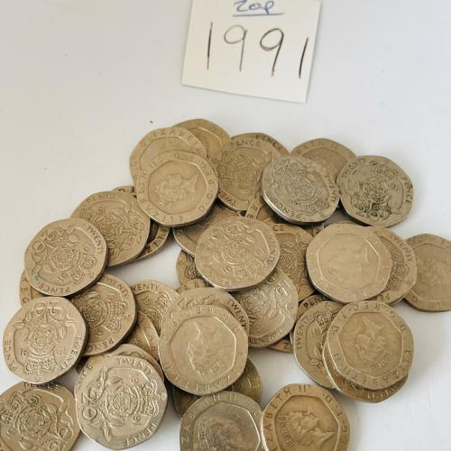 20p 1991 Circulated QE 2nd VAT Receipt Given