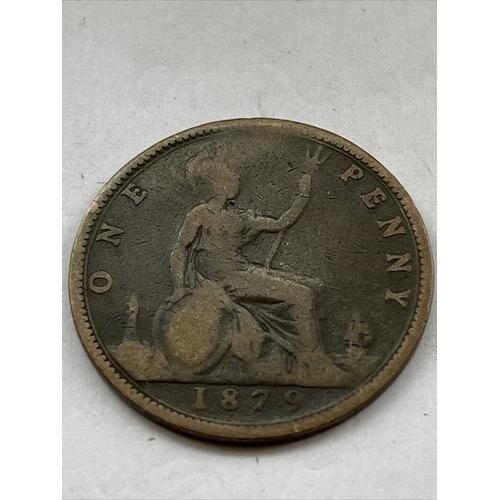 1879 Queen Victoria Bun Head Penny 1d Coin Pre Decimal Victorian VGC Wide Date