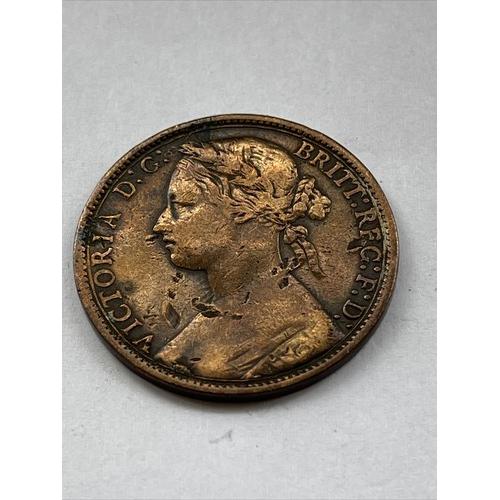 1875 Queen Victoria Bun Head Penny 1d Coin Pre Decimal Victorian VGC Wide Date