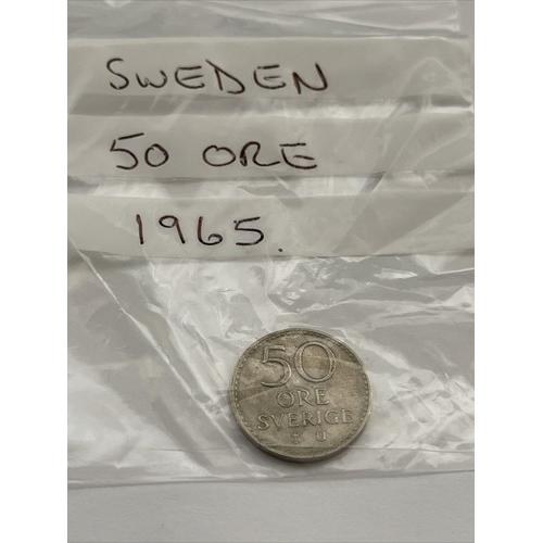 1965 Sweden 50 Ore Crowned Monogram Of King Gusta Circulated Condition Coin