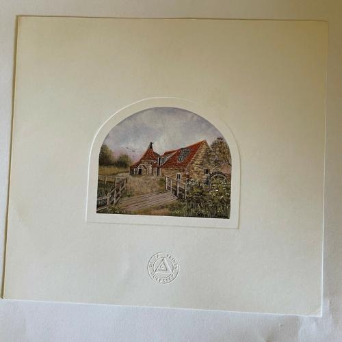 Vintage Round farm Buildings and House Print Stella P Reading 1970's 1980's VGC
