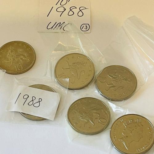 1988 Rare Lion Passant Uncirculated Ten pence 10p Coins QE 2nd VAT Receipt